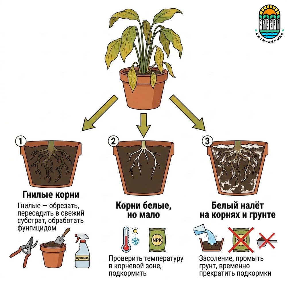 Диагностика проблем корней по внешним симптомам растения и алгоритм действий