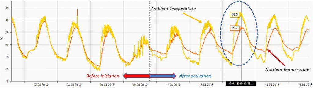 температура питательного раствора до и после включения системы охлаждения