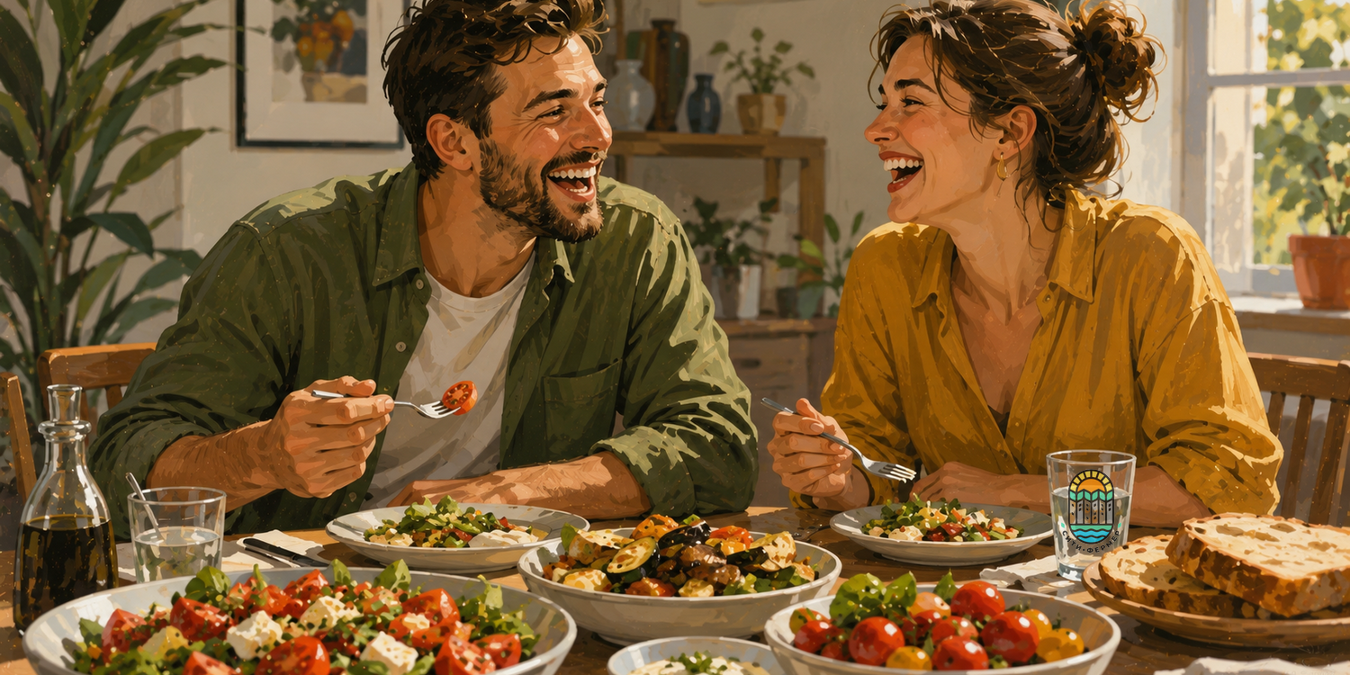 Пара обедает и веселиться