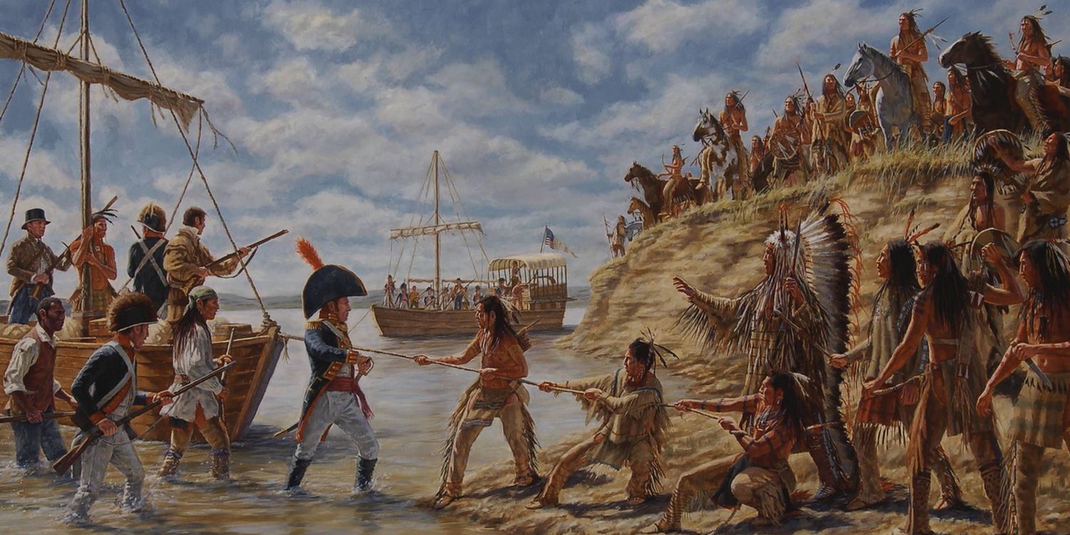 встреча европейцев и коренных американцев на берегу