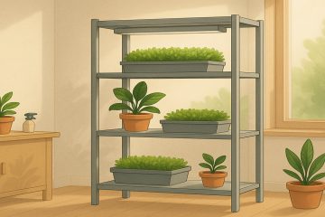 стеллаж для растений в комнате у окна