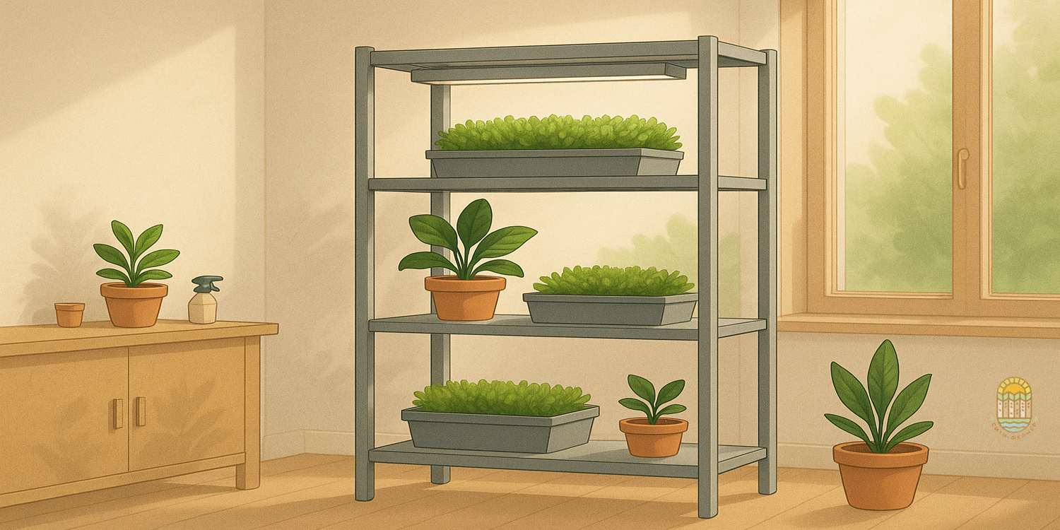стеллаж для растений в комнате у окна