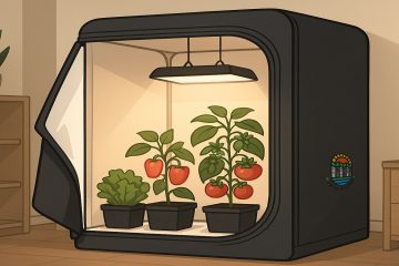 гроубокс с помидорами стоит в комнате