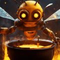 Робот-пчела готовит мед в большом котле
