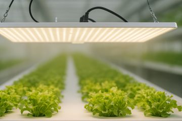 светодиодный светильник над растениями