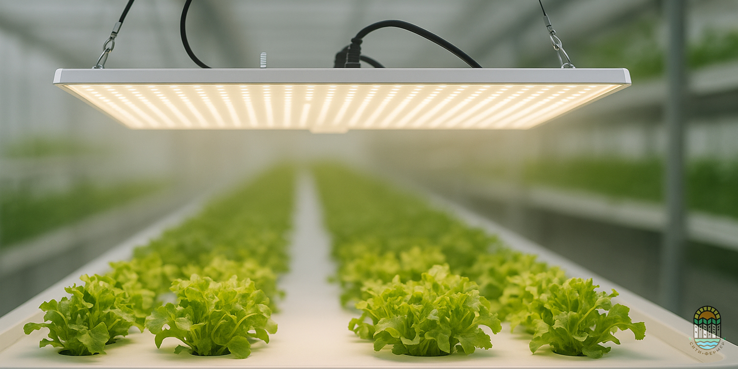 светодиодный светильник над растениями