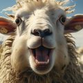 Радостная овца на фоне отары