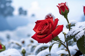засыпанная снегом роза