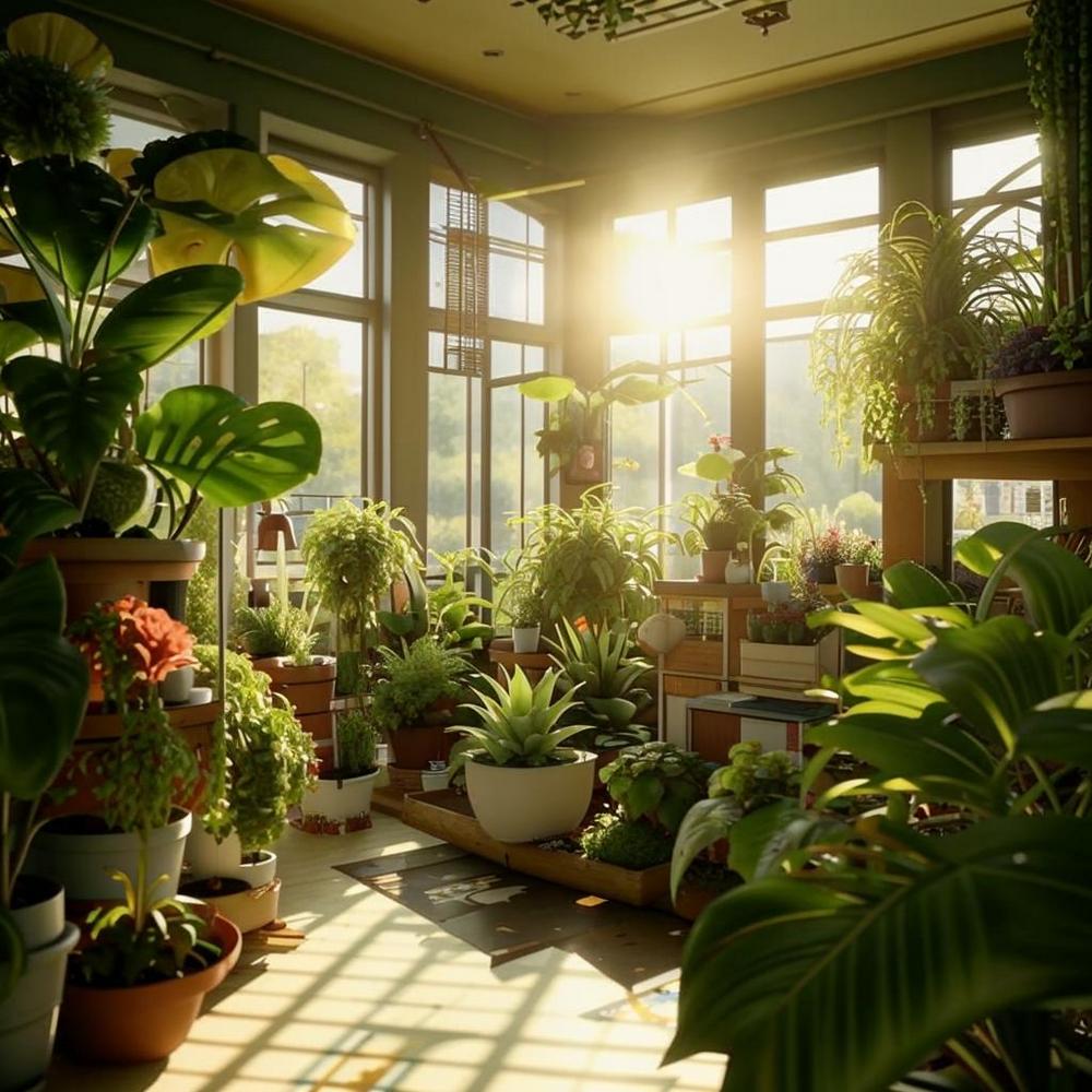 домашние растения в большой светлой комнате