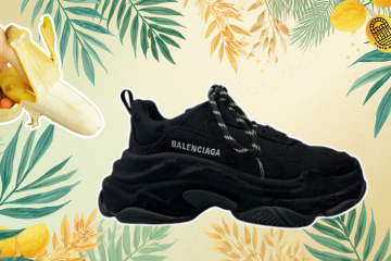 чёрный кроссовок и рука с бананом