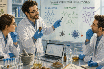 Четверо учёных в лаборатории ищут лекарство против клещевого энцефалита