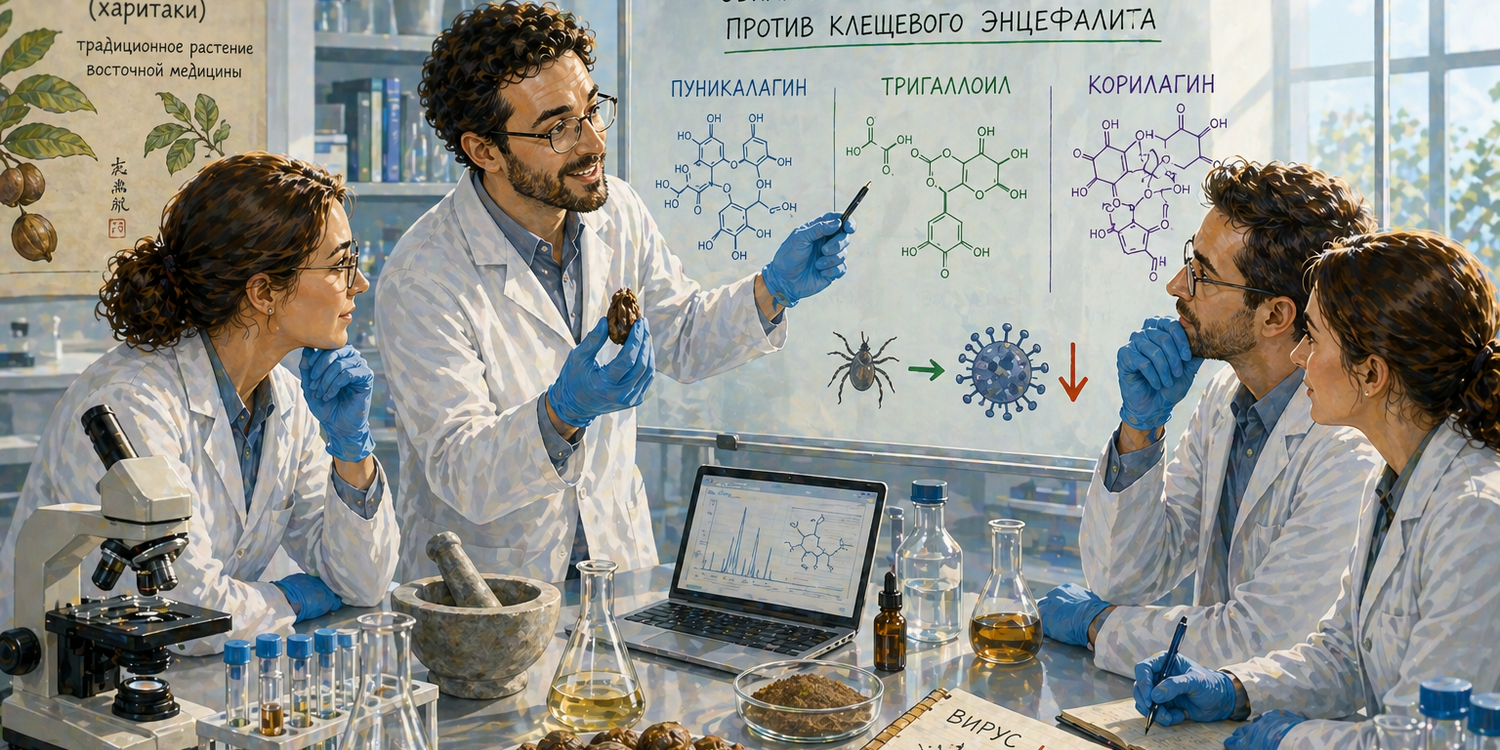 Четверо учёных в лаборатории ищут лекарство против клещевого энцефалита