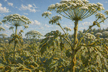По большим растениям борщевика Сосновского ползают жёлтые личинки сциарид