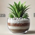 минеральный субстрат Lechuza Pon в стеклянном круглом контейнере