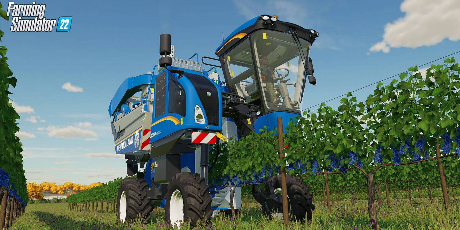 Трактор собирает виноград в компьютерной игре