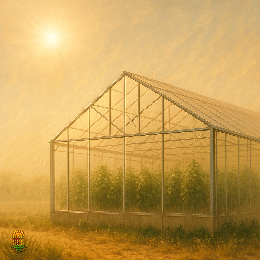 Большая теплица в жаркий день