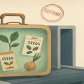 В аэропорту на ленте конвейера стоит чемодан с семенами и луковицей внутри