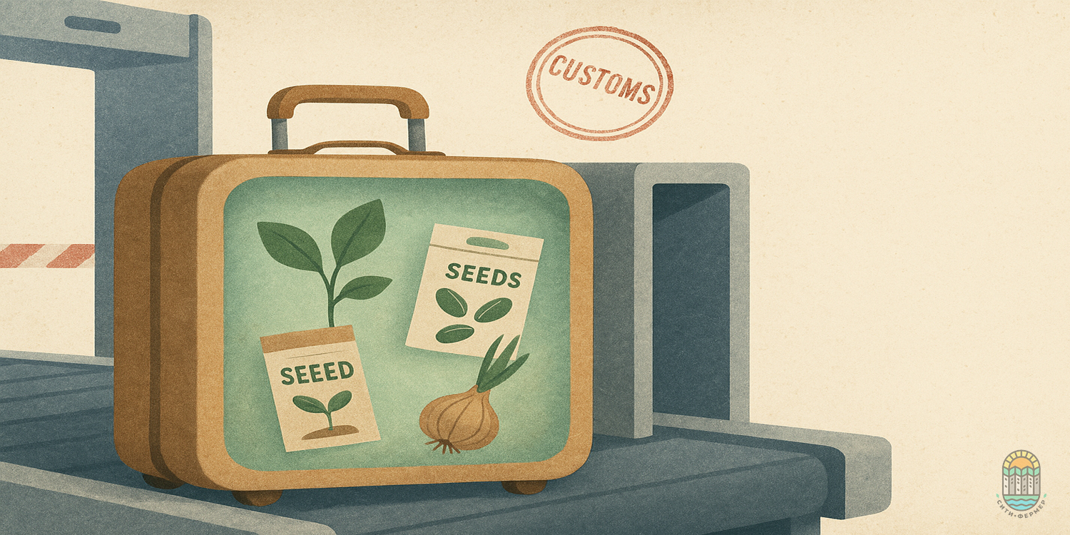 В аэропорту на ленте конвейера стоит чемодан с семенами и луковицей внутри